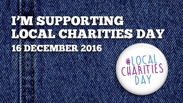 Demin material with wording saying 'I'm supporting local cahrfities day, 16 December 2016'. Also displays a badge saying #LocalCharitiesDay.