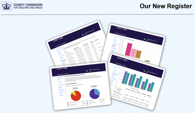 Screen shot of graphs and charts in the new Register of Charities. 