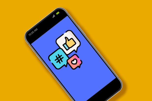 Mobile phone with social media icons